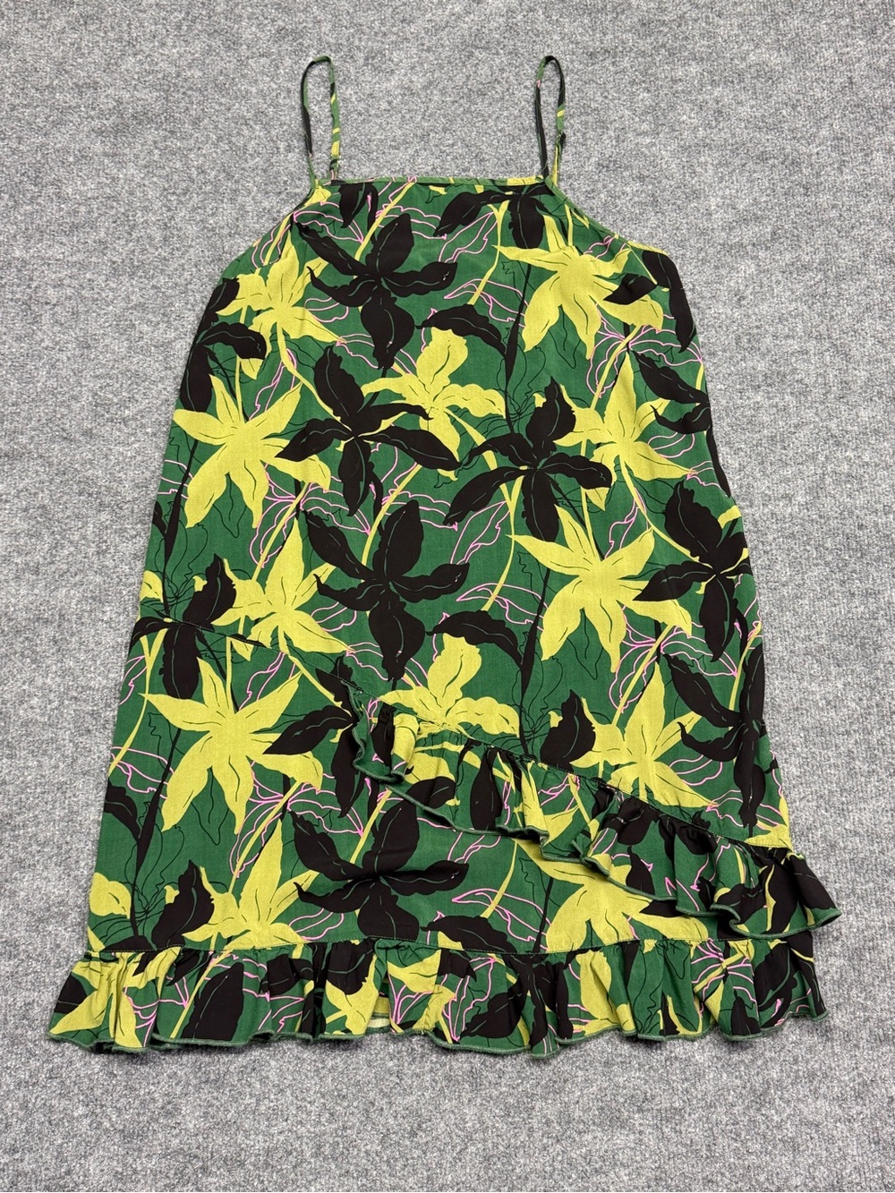 Abound Green & Yellow Floral Ruffle Midi Dress